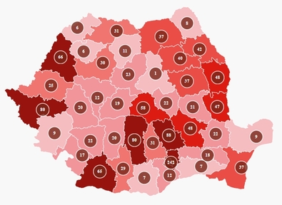 Az új esetek száma megyénként. Fotó: casajurnalistului.ro